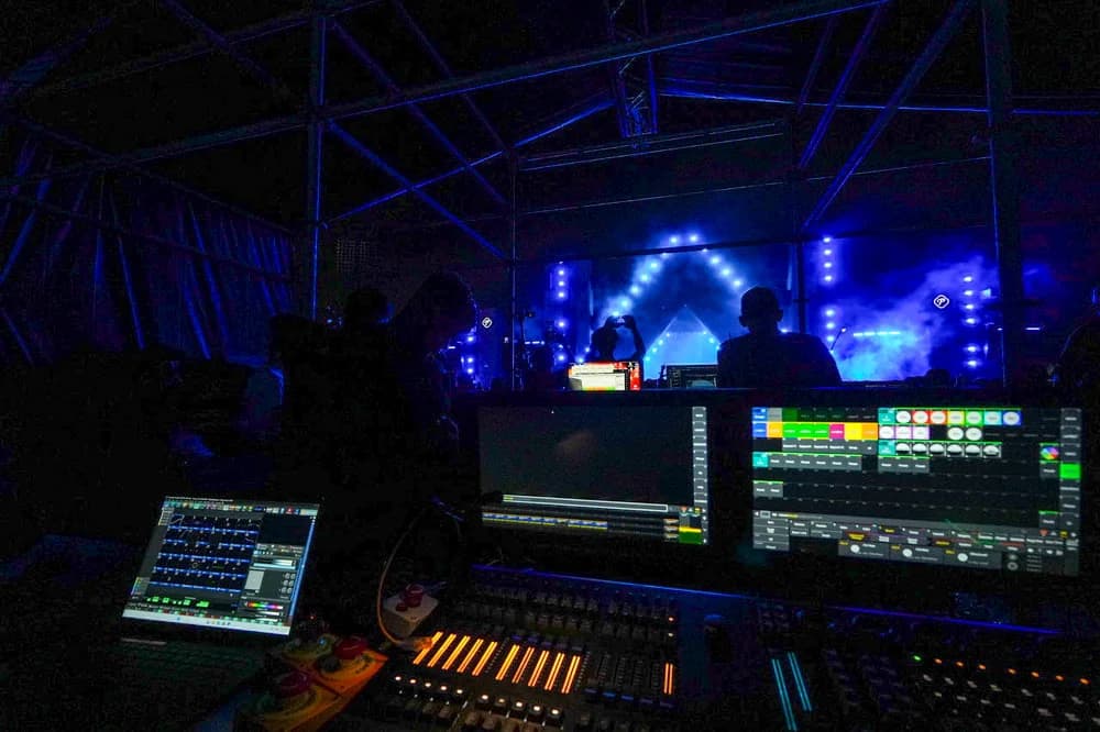 The laser and lighting control desk overlooking the Barbarella stage